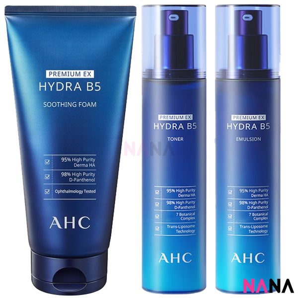 AHC Premium Hydra B5 Set: Toner 120ml + Lotion 120ml + Soothing Foam 180ml [New Packaging]