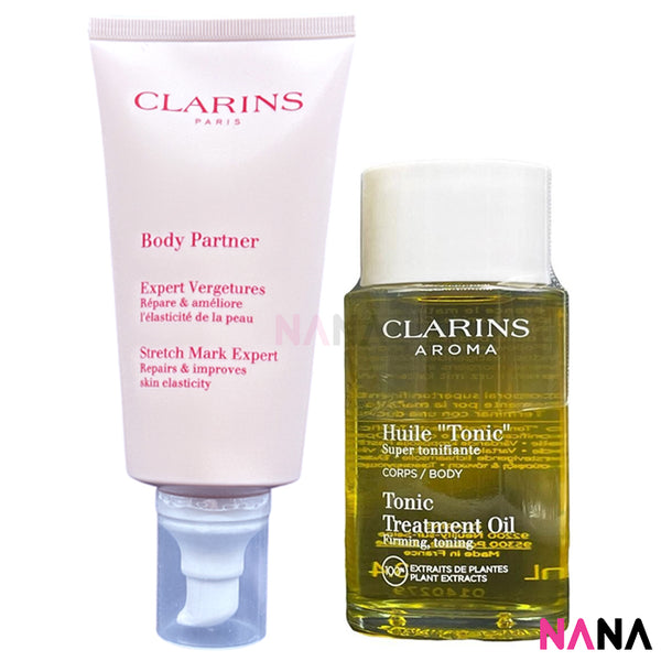 Clarins Schwangerschafts-Set: Huile Tonic Körperbehandlungsöl 100 ml + Body Partner Dehnungsstreifen-Expert 175 ml