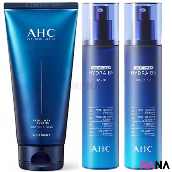 AHC Premium Hydra B5 Set: Toner 120ml + Lotion 120ml + Soothing Foam 180ml - NANA MALL