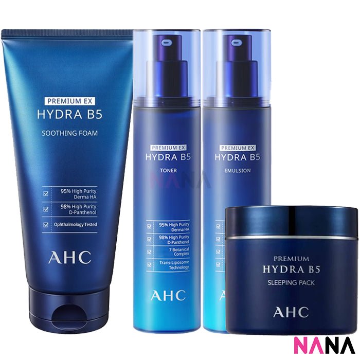 AHC Premium Hydra B5 Set: Toner + Lotion + Soothing Foam + Sleeping Pack [New Packaging] - NANA MALL
