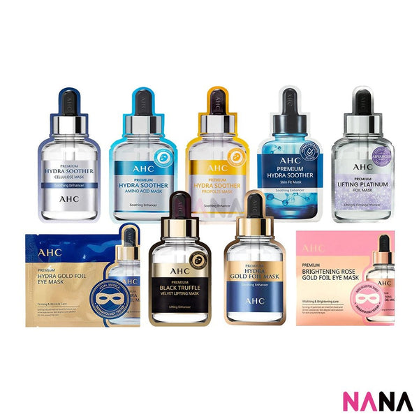 AHC Premium Masks (Cellulose / Amino Acid / Propolis / Skin Fit / Black Truffle / Gold Foil / Platinum Foil / Gold Foil Eye / Brightening Rose Eye) - NANA MALL