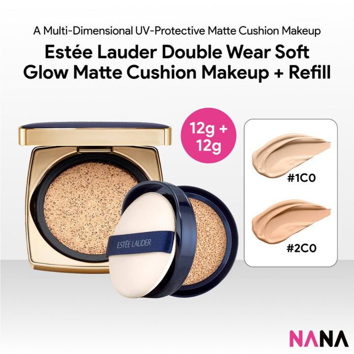 Estée Lauder Double Wear Soft Glow Matte Cushion Makeup SPF 45/PA+++ & Refill 12g + 12g [1C0, 2C0] - NANA MALL