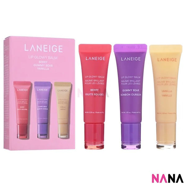 LANEIGE Lip Glowy Balm Set (Berry、Gummy、Vanilla) 10g x3 - NANA MALL