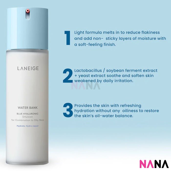 Laneige Water Bank Blue Hyaluronic Emulsion 120ml (For Combination to Oily Skin) - NANA MALL