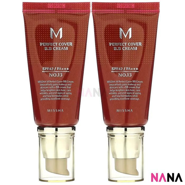 MISSHA M Perfect Cover BB Cream SPF 42 PA+++ 13 Bright Beige 50ml x2 - NANA MALL
