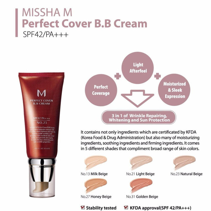 Missha Perfect Cover BB Cream SPF42 PA+++ No.23 50ml 2pcs - NANA MALL