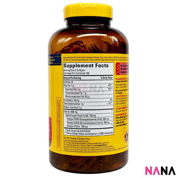Nature Made Fish Oil 1200 mg (with 360 mg Omega - 3) 200 Softgels - NANA MALL