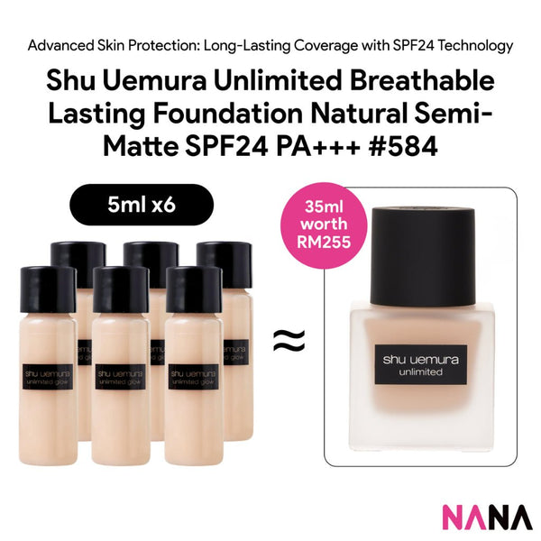 shu uemura Unlimited Breathable Lasting Foundation Natural Semi - Matte SPF24 PA+++ 584 Sample Pack (5ml x 6/3) - NANA MALL