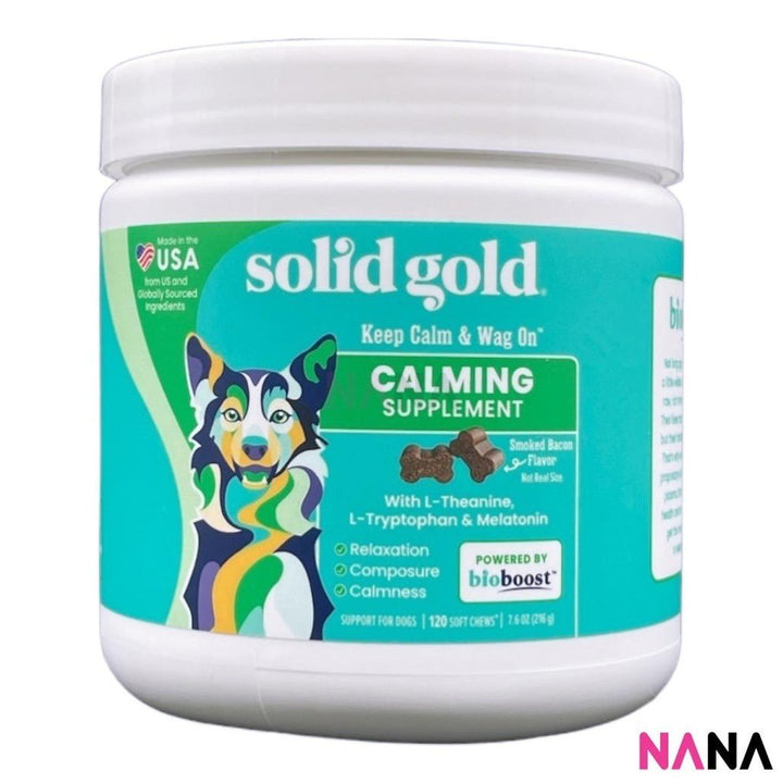 Solid Gold Dog Supplement Keep Clam & Wag On Calming Chew With L - Theanine, L - Tryptophan & Melatonin 120 Soft Chews (EXP:03 2026) - NANA MALL