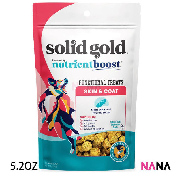 Solid Gold Functional Treats Skin & Coat With Real Peanut Butter For Dogs 5.2oz (EXP:01 2026) - NANA MALL