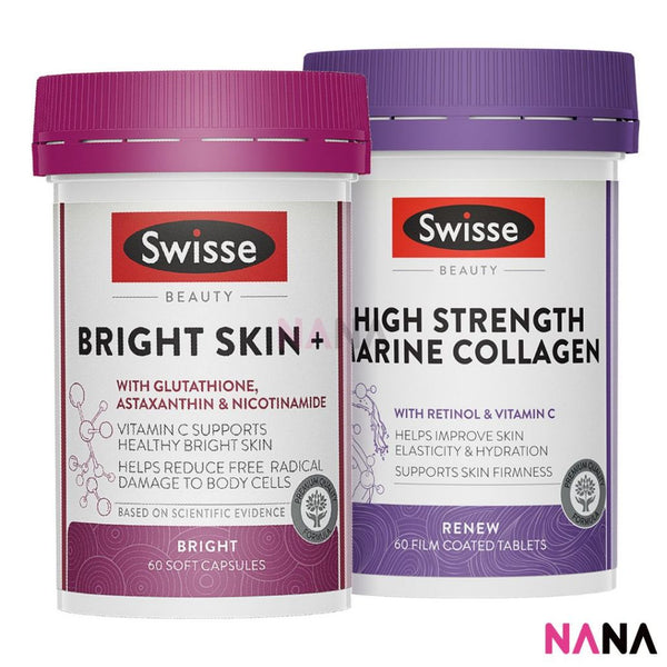 Swisse Beauty Bright Skin + 60 Capsules & Beauty High Strength Marine Collagen 60 Tablets - NANA MALL