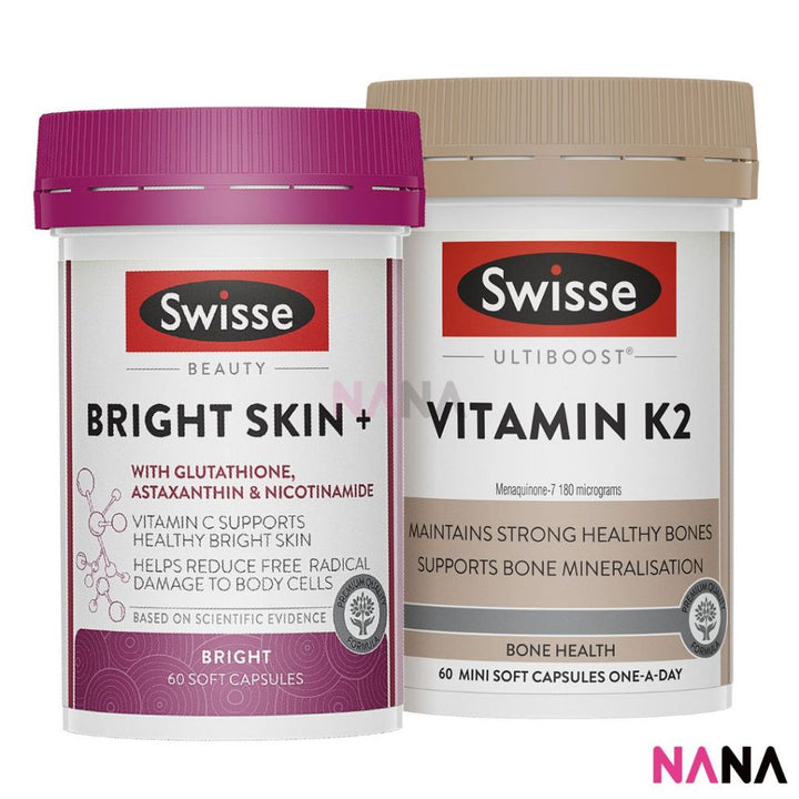 Swisse Beauty Bright Skin + 60 Capsules & Vitamin K2 60 Capsules - NANA MALL