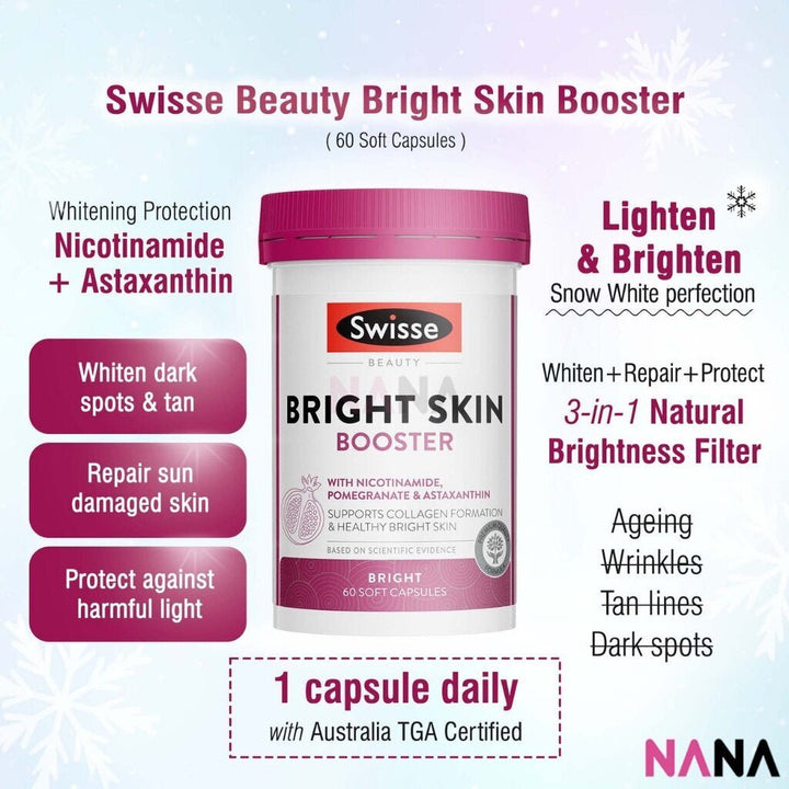 Swisse Beauty Bright Skin Booster 60 Capsules x2 (EXP:06 2027) - NANA MALL