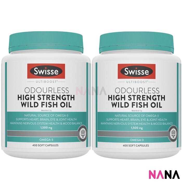 Swisse Ultiboost Odourless High Strength Wild Fish Oil Odourless 1500mg 400 Capsules x2 (EXP:02 2027) - NANA MALL