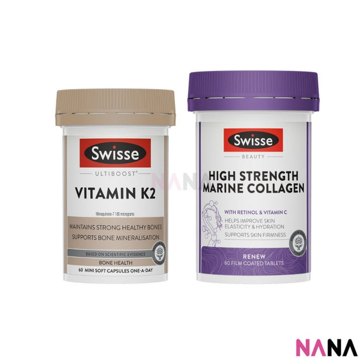 Swisse Ultiboost Vitamin K2 60 Capsules + High Strength Marine Collagen 60 Tablets - NANA MALL