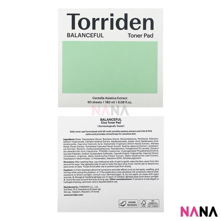 Torriden Balanceful Centella Asiatica Extract Cica Toner Pad 60sheets - NANA MALL