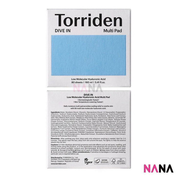 Torriden Dive In Low Molecular Hyaluronic Acid Toner Pad 80sheets - NANA MALL