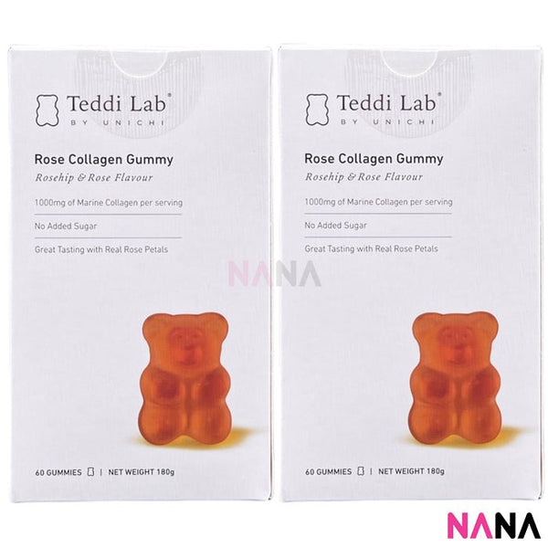 Unichi Teddi Lab Rose Collagen Gummy Bear 60 Gummies (60 Gummies x 2 Bottles) - NANA MALL