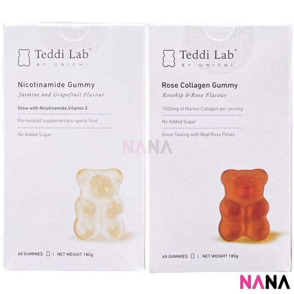 Unichi Teddi Lab Skin Glow Set: Rose Collagen Gummy + Nicotinamide Gummy (60 + 60 Gummies ) - NANA MALL
