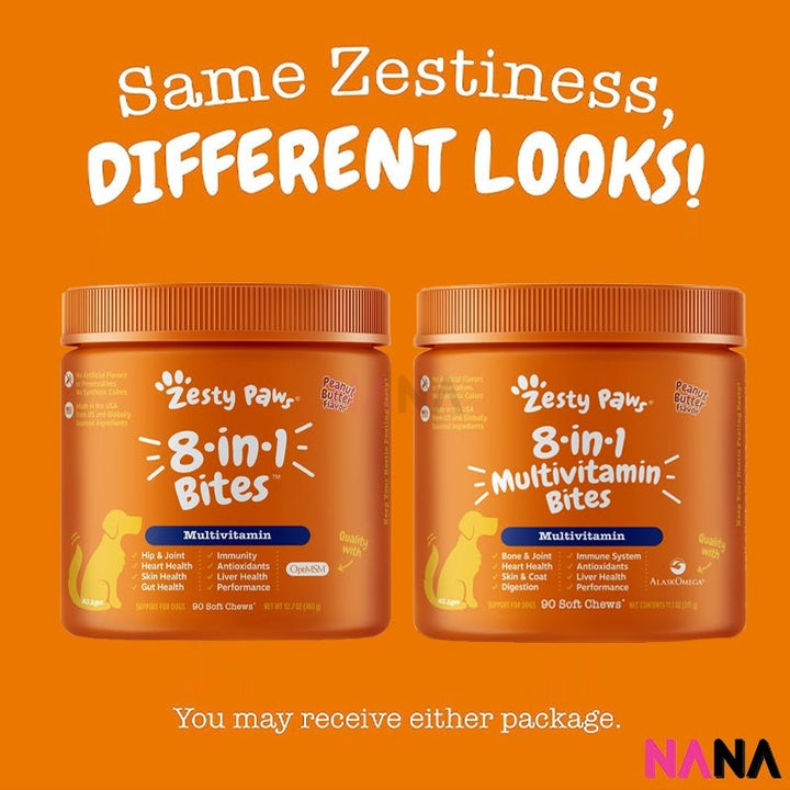 Zesty Paws 8 - in - 1 Multivitamin Bites - Peanut Butter Flavor 90 Soft Chews (EXP:05 2026) - NANA MALL