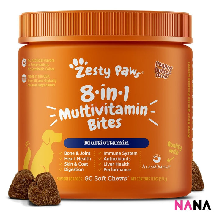 Zesty Paws 8 - in - 1 Multivitamin Bites - Peanut Butter Flavor 90 Soft Chews (EXP:05 2026) - NANA MALL
