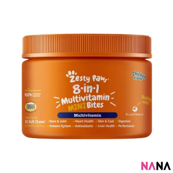Zesty Paws 8 - in - 1 Multivitamin Mini Dog Supplement Bites - Chicken Flavor 90 Soft Chews (EXP:02 2026) - NANA MALL