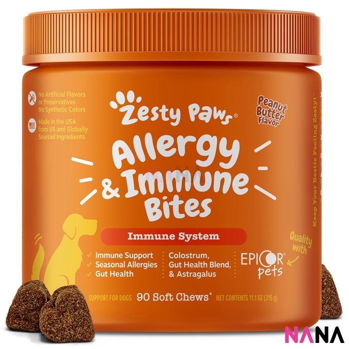 Zesty Paws Allergy & Immune Bites - Peanut Butter Flavor 90 Soft Chews (EXP:05 2026) - NANA MALL