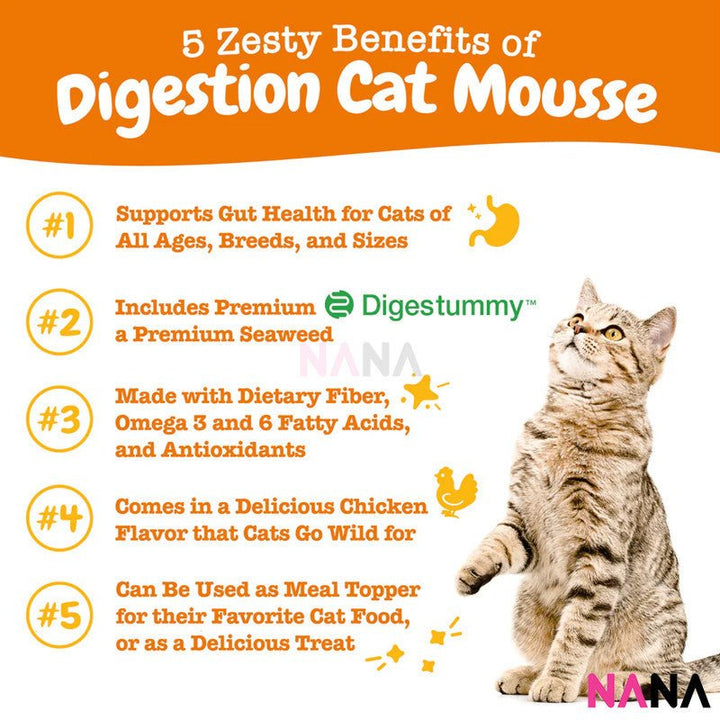 Zesty Paws Digestion Cat Mousse Digestive Health - Chicken Flavor 18 Stick Packs - NANA MALL