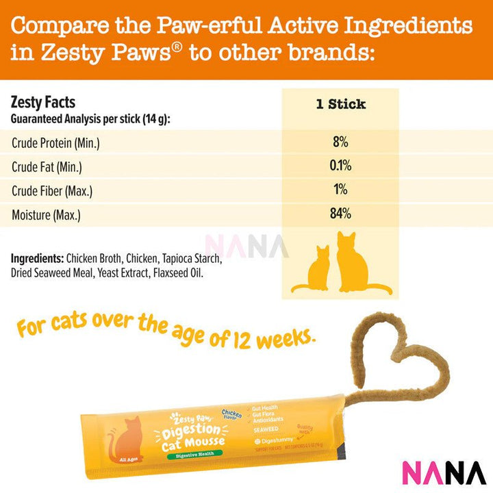 Zesty Paws Digestion Cat Mousse Digestive Health - Chicken Flavor 18 Stick Packs - NANA MALL