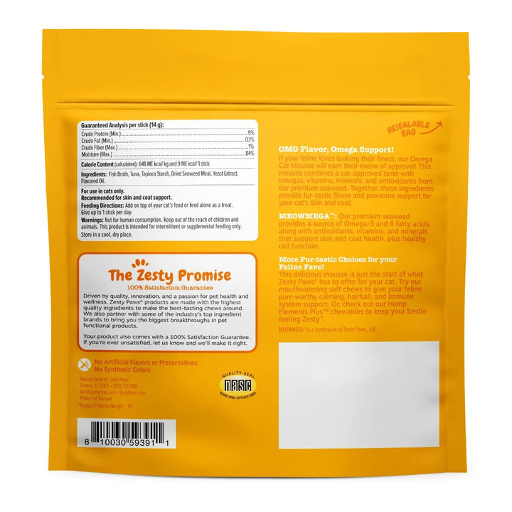 Zesty Paws Omega Cat Mousse Skin & Coat Health - Tuna Flavor 18 Stick Packs(EXP:05 2027) - NANA MALL