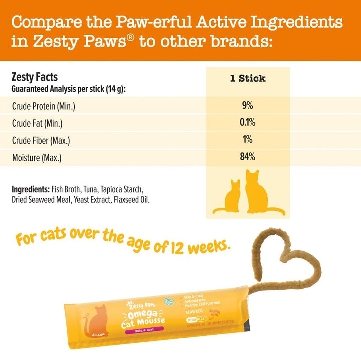 Zesty Paws Omega Cat Mousse Skin & Coat Health - Tuna Flavor 18 Stick Packs(EXP:05 2027) - NANA MALL