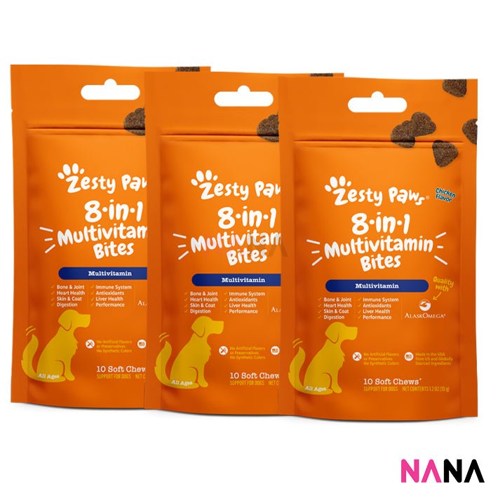 Zesty Paws Premium Quality Cat and Dog Supplements Bites Soft Chews (8 - in - 1 Multifunctional, Senior Dogs Advanced 11 - in - 1, Aller - Immune, Probiotic, Calming, Mobility, Omega, Salmon, Cranberry Bladder, Stay Green, Salmon Oil, Hairball & Calming for Cats) - NANA MALL