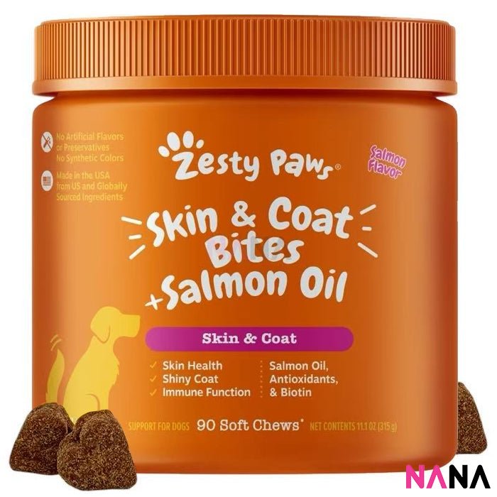 Zesty Paws Premium Quality Cat and Dog Supplements Bites Soft Chews (8 - in - 1 Multifunctional, Senior Dogs Advanced 11 - in - 1, Aller - Immune, Probiotic, Calming, Mobility, Omega, Salmon, Cranberry Bladder, Stay Green, Salmon Oil, Hairball & Calming for Cats) - NANA MALL