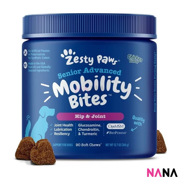 Zesty Paws Premium Quality Cat and Dog Supplements Bites Soft Chews (8 - in - 1 Multifunctional, Senior Dogs Advanced 11 - in - 1, Aller - Immune, Probiotic, Calming, Mobility, Omega, Salmon, Cranberry Bladder, Stay Green, Salmon Oil, Hairball & Calming for Cats) - NANA MALL