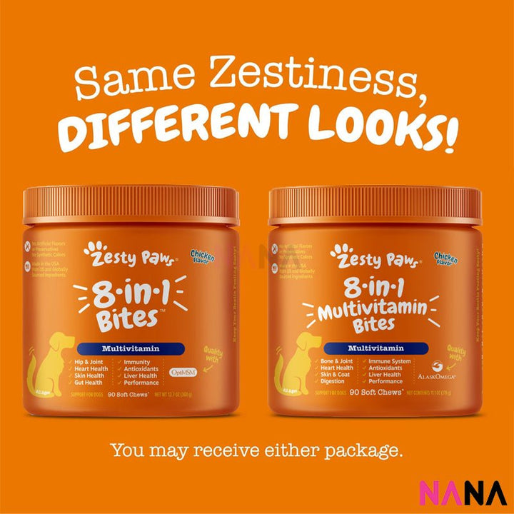 Zesty Paws Premium Quality Cat and Dog Supplements Bites Soft Chews (8 - in - 1 Multifunctional, Senior Dogs Advanced 11 - in - 1, Aller - Immune, Probiotic, Calming, Mobility, Omega, Salmon, Cranberry Bladder, Stay Green, Salmon Oil, Hairball & Calming for Cats) - NANA MALL