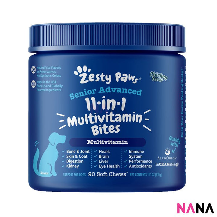 Zesty Paws Premium Quality Cat and Dog Supplements Bites Soft Chews (8 - in - 1 Multifunctional, Senior Dogs Advanced 11 - in - 1, Aller - Immune, Probiotic, Calming, Mobility, Omega, Salmon, Cranberry Bladder, Stay Green, Salmon Oil, Hairball & Calming for Cats) - NANA MALL