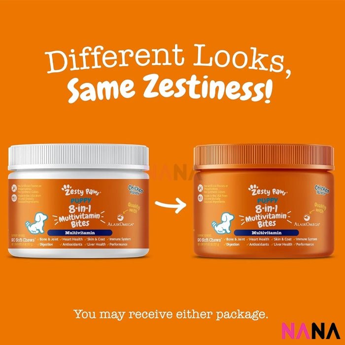 Zesty Paws Puppy 8 - in - 1 Multivitamin Bites Bites - Chicken Flavor 90 Soft Chews (EXP:04 2026) - NANA MALL