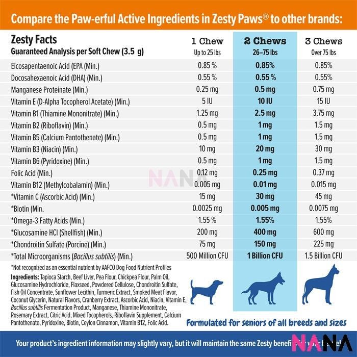 Zesty Paws Senior Advanced 11 - in - 1 Multivitamin Bites - Beef Flavor 90 Soft Chews (EXP:06 2026) - NANA MALL