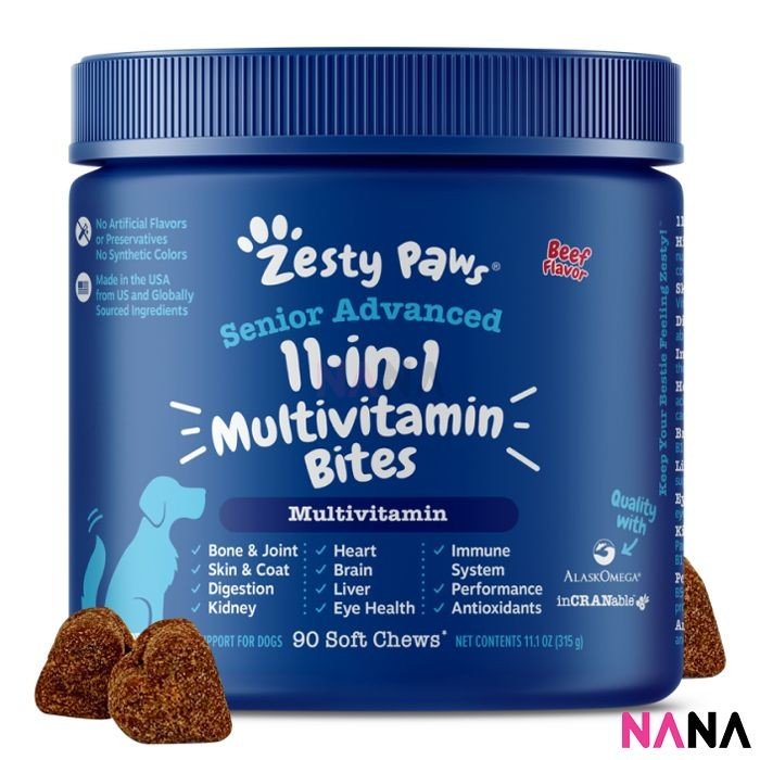 Zesty Paws Senior Advanced 11 - in - 1 Multivitamin Bites - Beef Flavor 90 Soft Chews (EXP:06 2026) - NANA MALL
