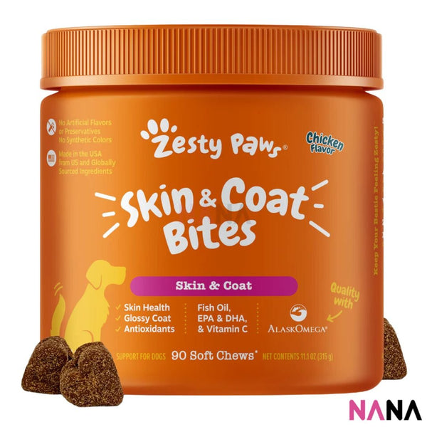 Zesty Paws Skin & Coat Bites Chicken Flavor 90 Soft Chews - NANA MALL