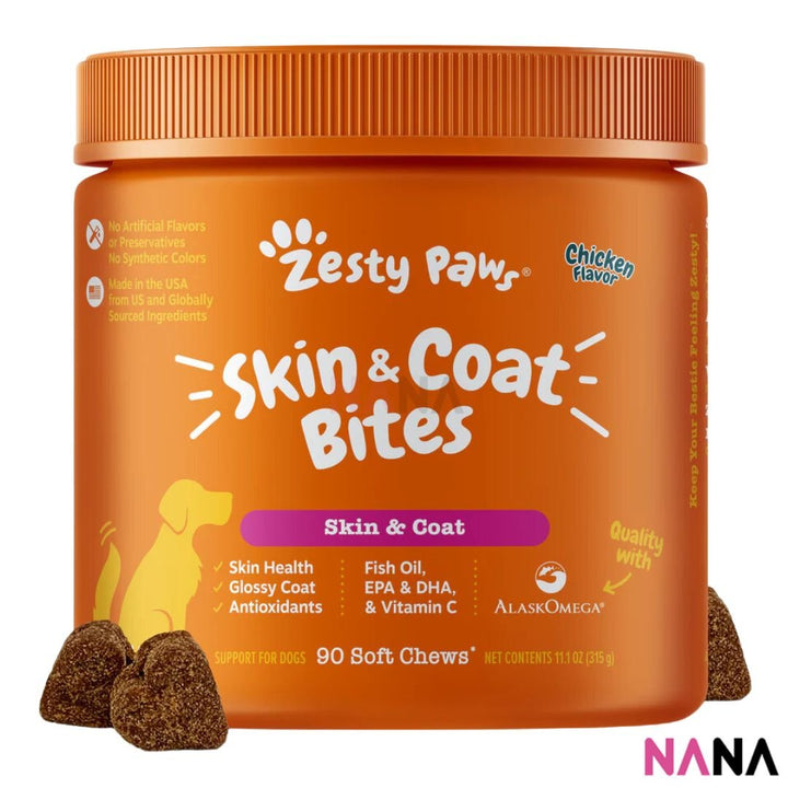Zesty Paws Skin & Coat Bites Chicken Flavor 90 Soft Chews - NANA MALL