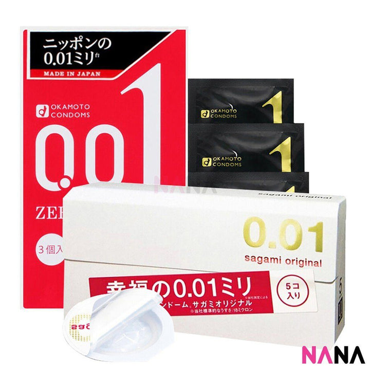0.01 Condom Set: Sagami Original 0.01 5pcs + Okamoto 0.01 3pcs Condom Sagami 