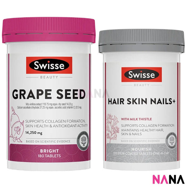 Swisse Ultiboost Beauty Grape Seed 14,250mg 180 Capsules + Swisse Beauty Hair Skin Nails+ 100 Capsules
