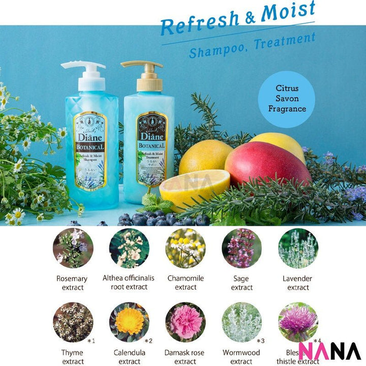Diane Moist Diane Botanical Refresh & Moist Shampoo (Nonsilicon) 480ml - Blue - NANA MALL