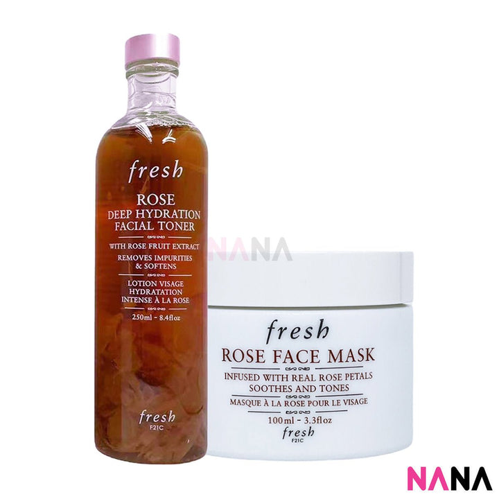 Fresh Rose Deep Hydration Set: Facial Toner 250 ml + Fresh Rose Face Mask 100ml (2 items) - NANA MALL