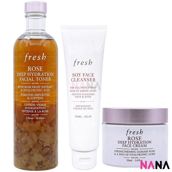 Fresh Soy Face Cleanser 150ml + Rose Deep Hydration Facial Toner 250ml + Rose Deep Hydration Face Cream 50ml - NANA MALL