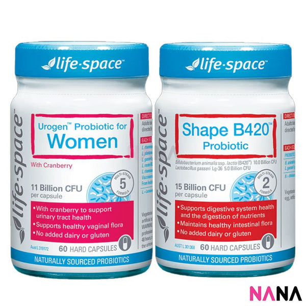 Life Space Women's Health Duo Pack: Shape B420 Probiotic 60 Capsules + Urogen Probiotic for Women 60 Capsules - NANA MALL