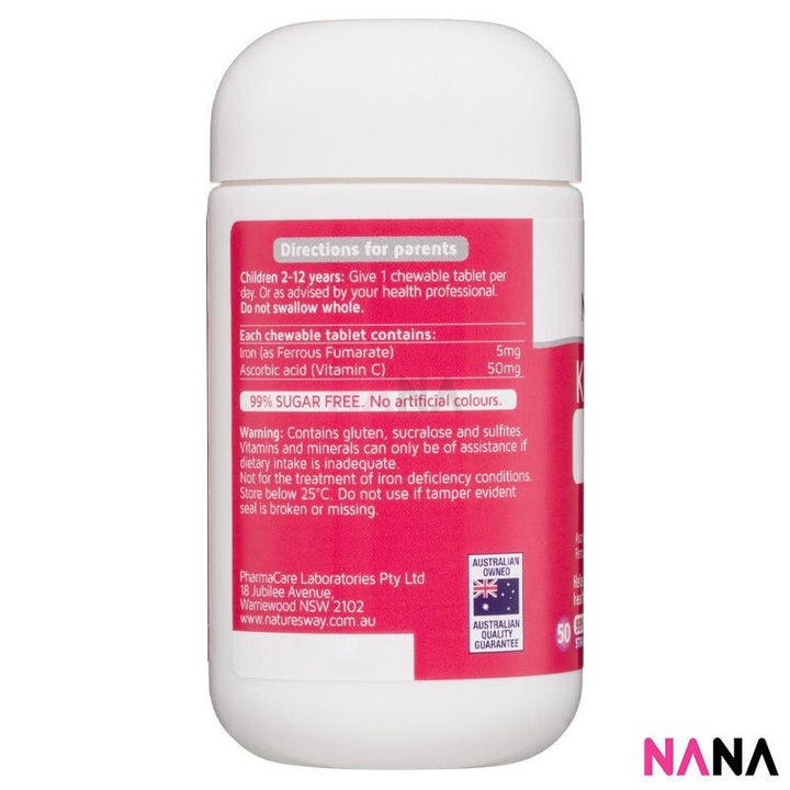 Nature's Way Kids Smart Iron + Vitamin C Chewable Stawberry Flavour 50 Chewable Tablets - NANA MALL