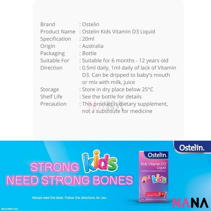 Ostelin Kids Vitamin D3 Liquid 20ml - NANA MALL