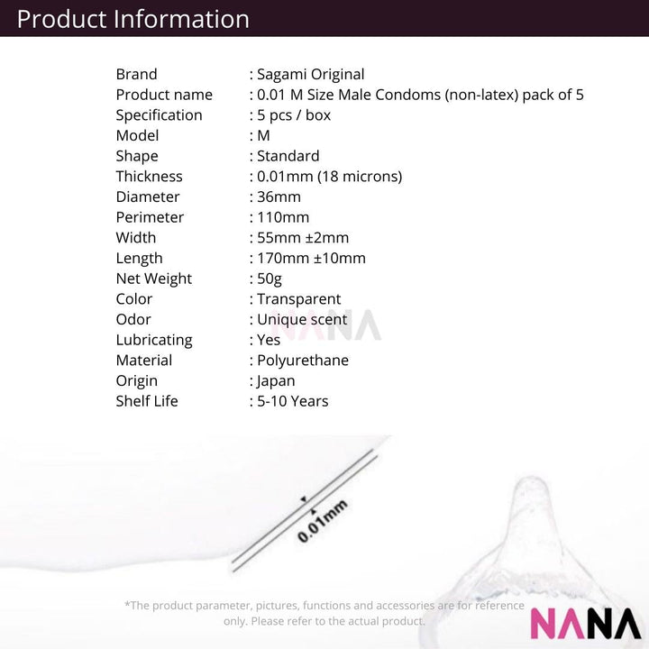 Sagami Original 0.01 Ultra Thin Condom 5pcs - NANA MALL